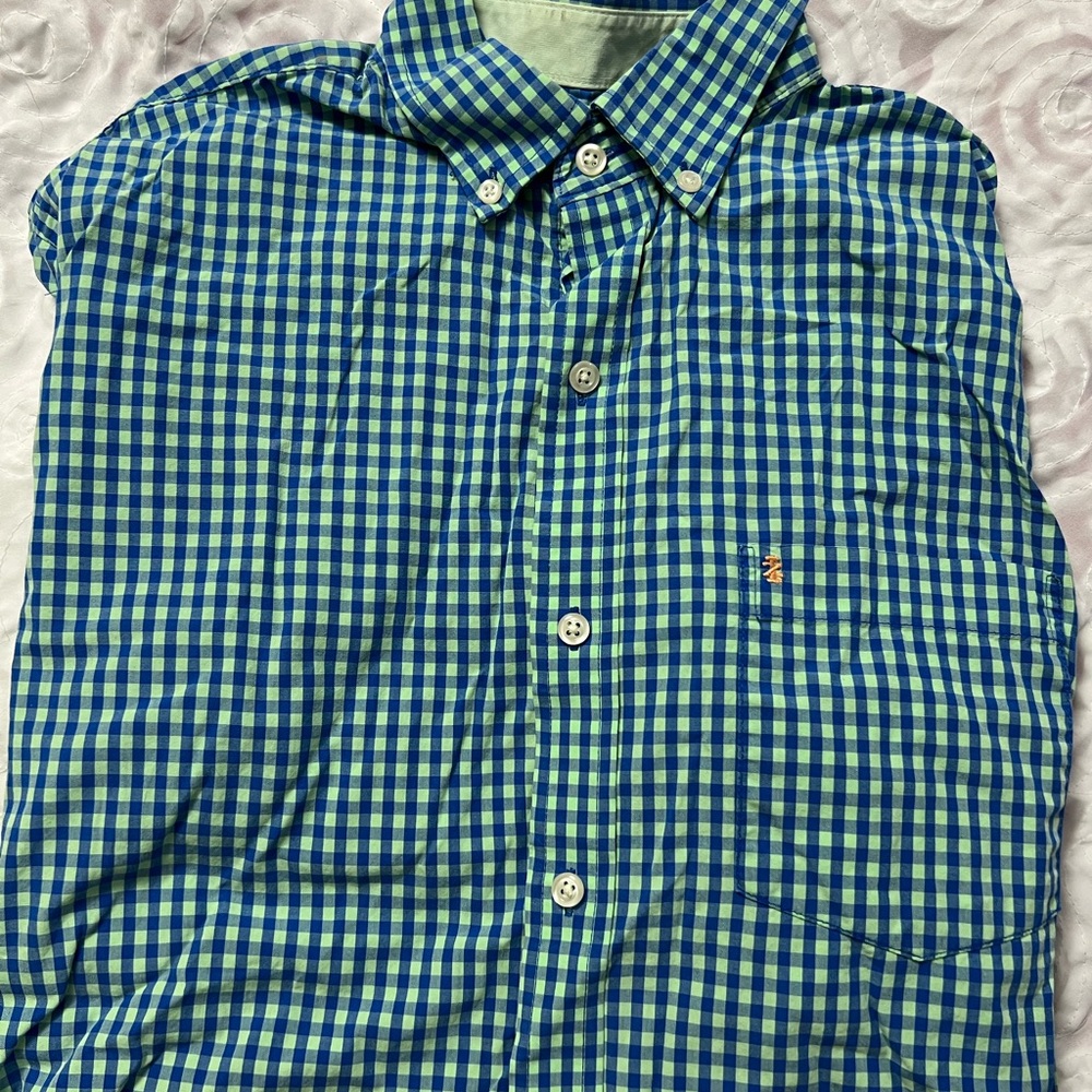 Izod Green and Blue Gingham Button-Down Shirt